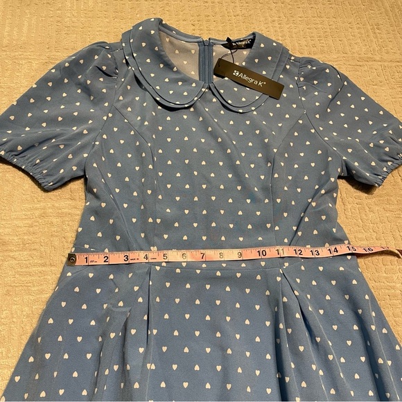 NWT Allegra K Heart Print Short Sleeve A-Line Peter Pan Collar Mini Dress Blue - Picture 4 of 13
